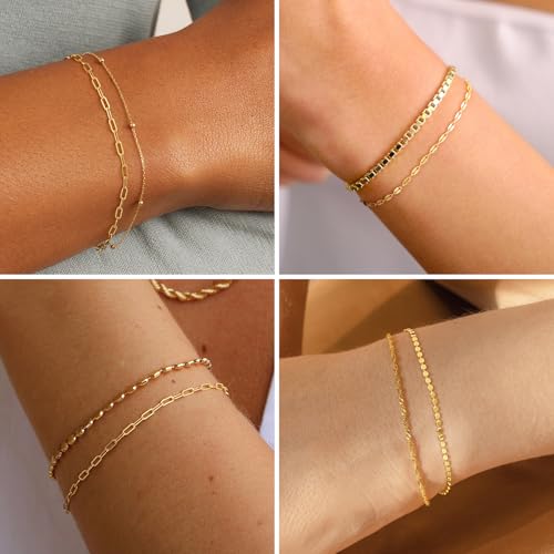 CHESKY Gold Bracelets for Women Non Tarnish, 14K Real Gold Plated Dainty Bracelets for Women Waterproof Cute Thin Gold Bracelet Stack Fashion Accessories Gold Jewelry for Women3