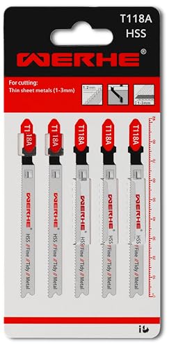 WERHE® Hoja de sierra de calar T118A 5 piezas para cortes de metal -...