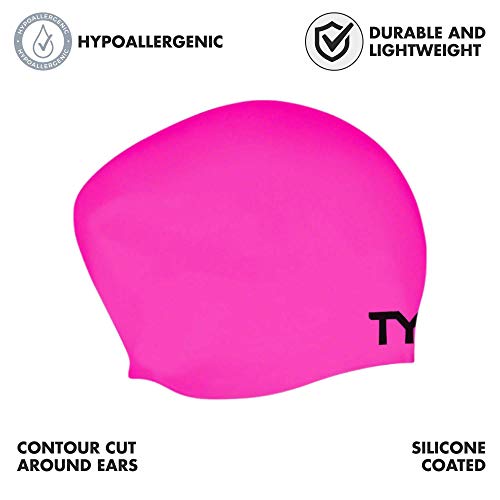 Tyr Long Hair Wrinkle-Free Silicone Swim Cap, Pink #TOP1