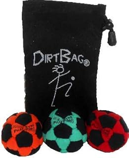 PT Pro Dirtbag Footbag 3-Pack with Pouch, Flying Clipper Original Design, Steel Pellet Filled for Maximum Control Handsewn 32 Panel Construction - Green/Black Combo