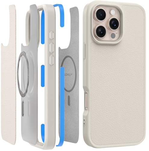 Coque iPhone 16 Pro Max LONLI 2.0 en cuir amande véritable élégante et robuste