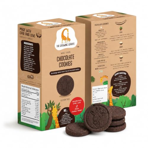 Image of The Growing Giraffe Whole Grain Chocolate Cookies- No Refined Sugar, No Maida, No Artificial Additives, No palm oil, Healthy Biscuits with jaggery and butter for Kids & Grown-Up Adults- Pack of 2