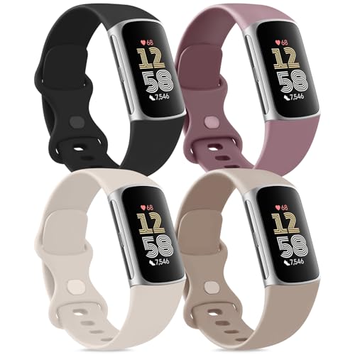 Vancle Band Fitbit Charge 6�p�o���h ���f�B�[�X �����Y [4�{�p�b�N] �N���V�b�N �\�t�g �����p�X�|�[�c�X�g���b�v ���X�g�o���h Fitbit Charge 5 Fitness & Health Tracker�p (�u���b�N+