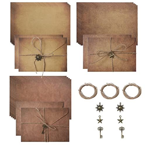 SAVITA 30pcs Ensemble Enveloppes Vintage et Papiers Ancien, 16,2x11,4cm 6pcs Enveloppes Anciennes et 12pcs Papier Ancien avec 6pcs Cordes de Chanvre 6pcs...