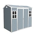 ChicFurnit Outdoor Sheds,Storage Shed 8x4FT with Secure Pad-Lockable Double Door,Air Vents & Two Side Windows,Portable Tool Room with Resin Floor & Edge Protection for Backyard,Patio,Lawn,Grey