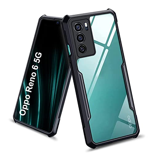 Image of Dashmesh Shopping Plastic Shockproof Crystal Clear Back Cover Case for Oppo Reno 6 5G | 360� Protection | Protective Design | Transparent Back Cover Case (Black Bumper)