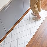 キッチンマット 台所マット 60×180㎝ 微はっ水 ホットカーペット対応 フランネル ふわふわ 北欧 ライン柄・ホワイト