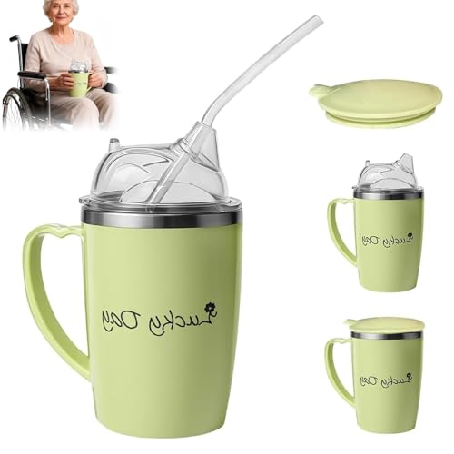 Beakers for Elderly Sippy Cup for Adults Non Spill Adult Drinking Cup for Elderly with 30 Cm Straw 350 Ml Capacity Spill Proof Cups Drinking Aids for Elderly and Disabled Individuals Bedside Hydr