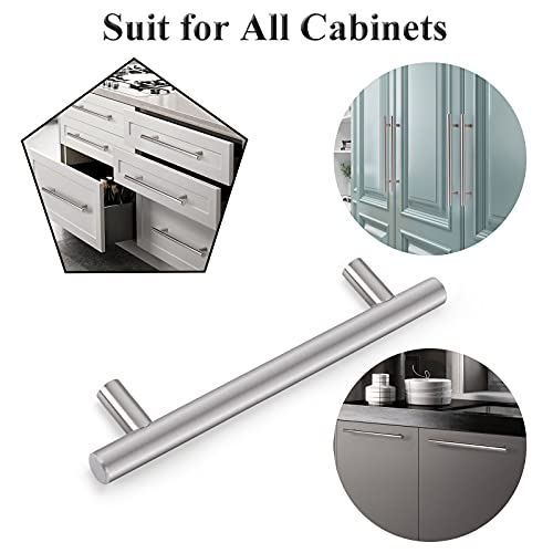 Image of Probrico 5 Pack|Brushed Nickel T Bar Cabinet Pulls Stainless Steel Kitchen Cabinet Drawer Handles, 6-1 /3 inch Hole Centers, Euro T Bar Pulls
