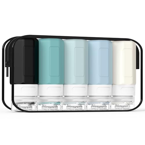 Ruinovate 2 oz Travel Bottles, Small Size Containers, TSA Approved Silicone Toiletries Bottles, Shampoo and Conditioner Travel Kit for Women (Blue)