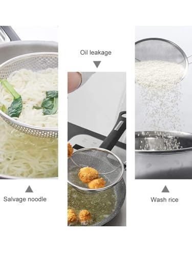 Image of 16cm Stainless Steel Deep Fry Net Skimmer Oil Strainer for Kitchen Frying Spoon for Puri & Poori Strainer Kitchen Utensil for Frying, Cooking & Straining Food Strianer Wood Handle (Pack of 1)
