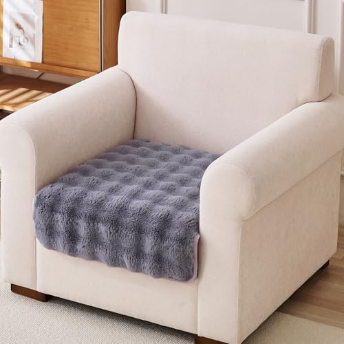 Image of HOKIPO 'FurHug' Luxury Faux Rabbit Fur Anti Slip Sofa Cover Mat, 1 Seater, Cool Grey (AR-5010-GRY*1)