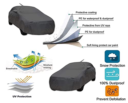 Image of Auto Hub Car Cover Compatible with Maruti Swift Dzire (Model : 2017-Till Date) with Antenna & Mirror Pocket, Weather Proof, Triple Stitched, Swift Dzire Car Cover- Grey