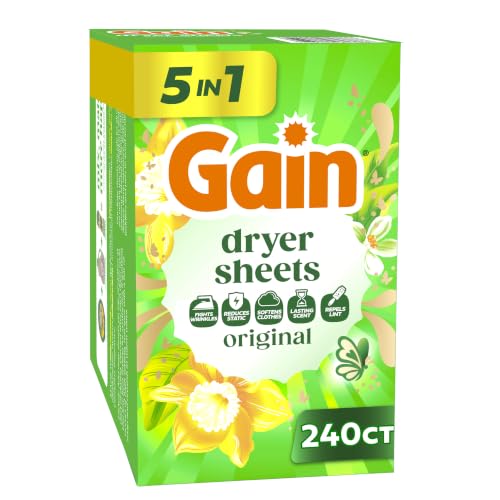 Gain, Laundry Dryer Sheets, Fabric Softener Wrinkle Reducing Anti Static Sheets, Original Scent...