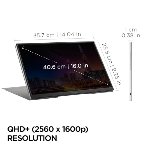 Image of ViewSonic VG1656-2K 16 Inch 1600p Portable Monitor, WQXGA IPS for Improved Workflows and Second Screen Productivity, Built-in Stand, 65W USB-C, mini HDMI, and Smart Cover Inputs