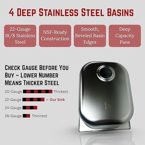 3 Large + 1 Small Hand Washing- 4 Compartment Drop-in Stainless Steel Concession Sink - Stand Food Trailer