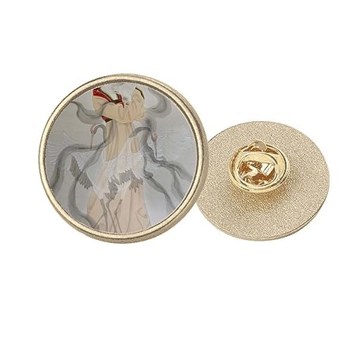 Broche ronde métal doré motif artistique chinois taille M bijou de costume rétro pour femme