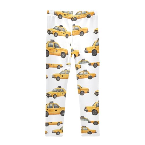 Boccsty Watercolor Black Yellow Taxis Car Girls Leggings Kids Yoga Pants Dance Active Tights 4T2