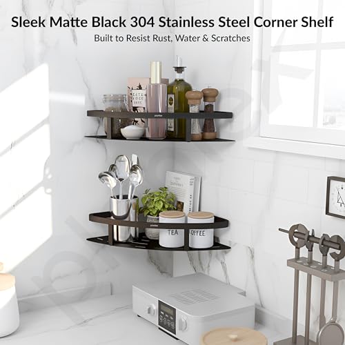 Image of Plantex Corner Shelf for Bathroom Wall /304 Grade Stainless Steel Bathroom Corner Shelf Rack /Bathroom Racks and Shelves /Multipurpose Bathroom Accessories Set- Pack of 2 (Black,9x9 Inches)