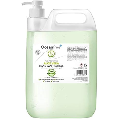 Aloe Vera Hand Sanitiser Gel - 5L Litre with Pump - 70% Alcohol - Made in the UK (Single) Cover