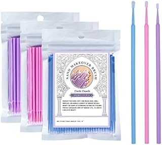 300 Pcs Disposable Microswabs for Eyelash Extensions, Micro Brushes Pink/Purple/Blue Micro Swabs, Micro Applicator Brush, Cotton Microbrush for Eyelashes