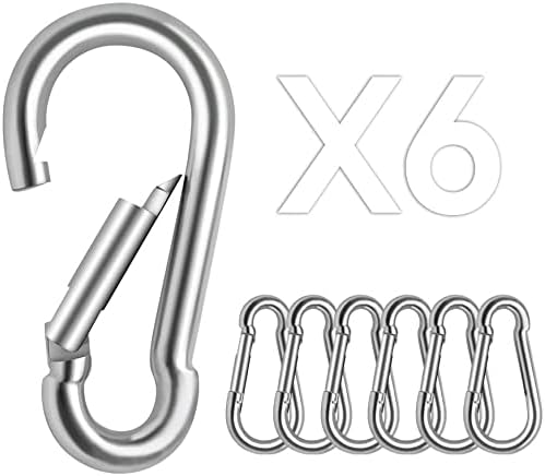 6 PCS Carabiner Clip Heavy Duty 304 Stainless Steel Carabiner Snap Hook Clips Steel Carabina Swivel Spring Clip for Outdoor Hiking Camping Fishing Hammock, silver, 2.42x1.2inch