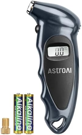 AstroAI Digital Tire Pressure Gauge with Replaceable AAA Battery, 150 PSI 4 Settings Stocking Stuffers for Car Truck Bicycle Backlit LCD Non-Slip Grip Car Accessories, Gray