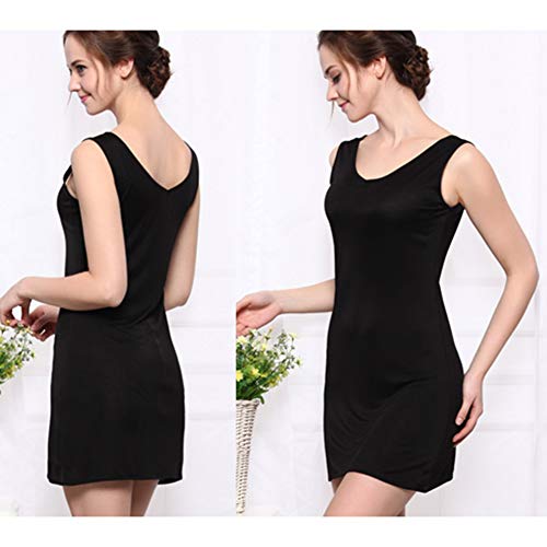 Zylioo Womens Mulberry Silk V-Neck Full Slips Dresses Layering Tee Comfy Slim Fit Camisole Under Dress Liner Black - Thumbnail 2