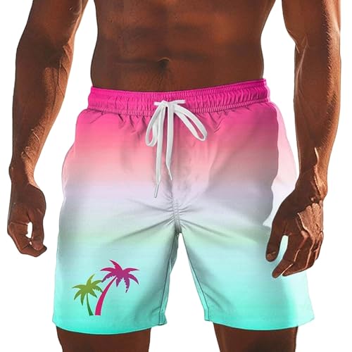 BIBOKAOKE Bañador para hombre con estampado de puesta de sol, pantalones cortos degradados con motivos tropicales, de secado rápido, elásticos, para vacaciones, piscina y actividades, Estilo#a02 Rosa