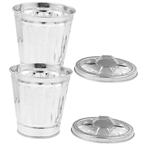 CAXUSD Secchio per Rifiuti in Ferro Zincato Coperchio, Set da 2, Mini Contenitore per Spazzatura da Tavolo, Adatto per Scrivania e Ambienti Lavorativi, Design Vintage