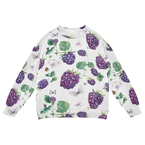 JUNZAN Fresh Dewberry Fruit White Big Boys Pullover Hoodie Long Sleeve Hoodie for Boys Camping 4T