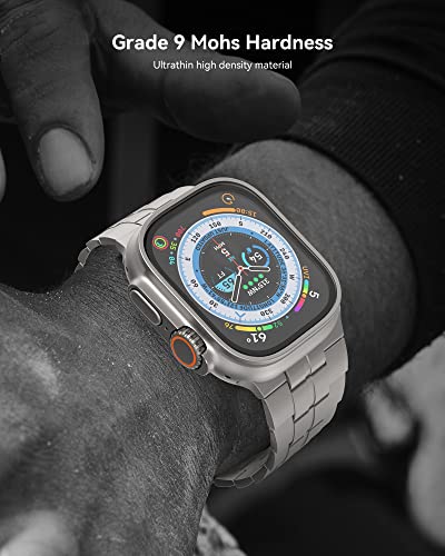 Lululook Screen Protector For Apple Watch Ultra, Sapphire Tempered Glass [𝙎𝙖𝙢𝙚 𝙈𝙖𝙩𝙚𝙧𝙞𝙖𝙡 𝙬𝙞𝙩𝙝 𝙐𝙡𝙩𝙧𝙖 𝙎𝙘𝙧𝙚𝙚𝙣] & Titanium Alloy Bumper Frame Case For Iwatch Ultra, 49Mm Face Covers For Apple Watch #TOP6