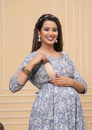 Image of JAIPURFAME Stylish Women's Pure Cotton All Over Printed Kurti Gown, Maternity Dress, and Feeding Dress - Comfortable and Elegant Maternity Wear for Women
