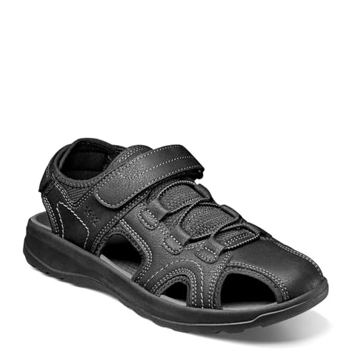 Nunn Bush Men's Huck Sport Closed Toe Fisherman Sandal for Walking, Beach and Outdoor, Black, 9 Wide