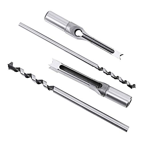 5Pcs Square Hole Drill Bit, Woodworking Mortiser Drill Bit, High Speed Steel Mortising Chisel Set Wood Hole Saw with Twist Drill 1/4 5/16 3/8 1/2 Inch for Carpenter - Thumbnail 5