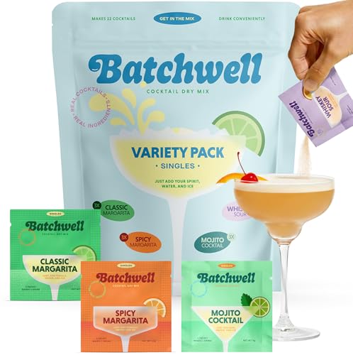 Cocktail Mix & Mocktail Mix Variety Pack - Margarita, Mojito & Whiskey Sour | Drink Mixes for Cocktails & Non-Alcoholic Drinks | Real Ingredients, No Artificial Sweeteners or Preservatives | Batchwell