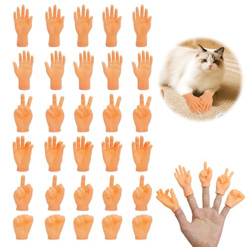30 Pcs Tiny Hands Small Mini Finger Puppets Little Hands Game Prank Set Left Hand & Right Hand & Finger for Pet Cats Games Party Video Shooting Prop