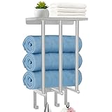 Bathroom Towel Rack with 4 Hooks - Wall Mount Towel Holder for Bathroom with Metal Shelf, Ideal Bathroom Storage Organizer and Decor（Grey）