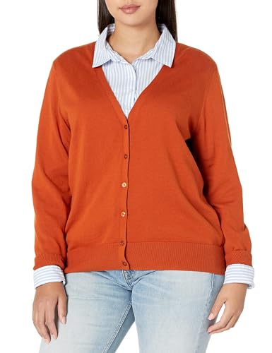 Amazon Essentials Damen Leichter Cardigan mit V-Ausschnitt (in Übergröße erhältlich), Rostfarben, XL