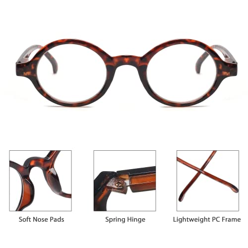 Jm Set Of 4 Round Reading Glasses Spring Hinge Readers Men Women Glasses For Reading +1.25 Black & Tortoise #TOP3