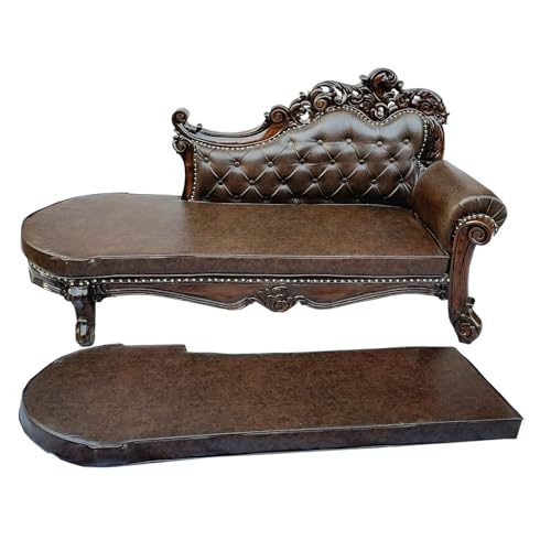 Image of Victorian Style Chaise Lounge, Tufted Cream Upholstery, Mahogany Wood Frame, Classic Living Room Furniture (diwan Set of 3)