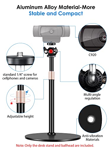 Etour [All Metal] Webcam Tripod Stand For Desk [Thickened Foam Pad/Protected Desktop] Compatible With Logitech Webcam C922 C930 C920 Brio Etc Devices With 1/4" Thread #TOP6