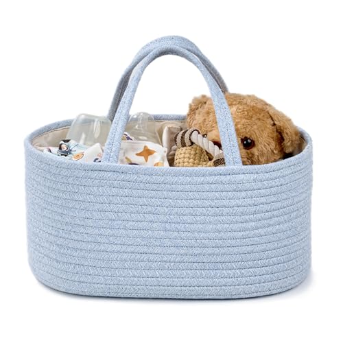 Image of Diaper Caddy Organizer, Empty Gift Basket for Newborn Essentials, Baby Storage Basket, Stylish Gift Bag for Baby Shower, Boys and Girls - Small, Light Blue
