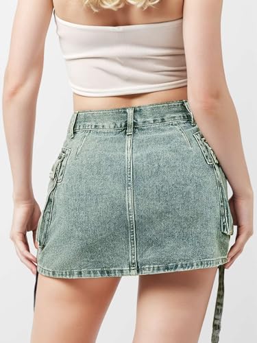 Jean Skirt for Women Denim Skirt Stretchy Y2K Cargo Skirt with Pockets Low Waist Jean Skirts4