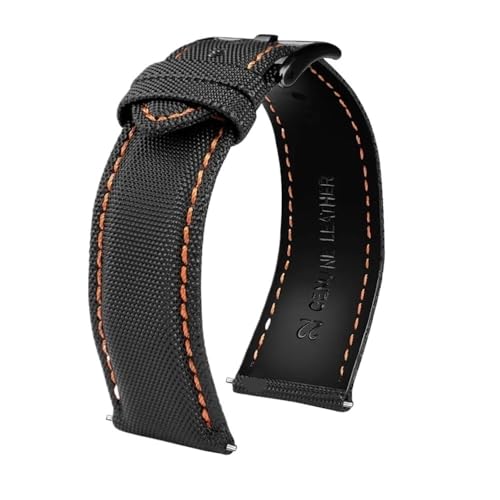 Bracelet montre nylon 22mm robuste en tissu toile et doublure cuir