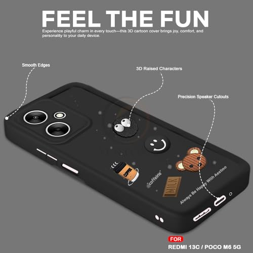 Image of AESTMO Back Case Cover for Redmi 13C / Poco M6 5G Cover | Cute Fun Cartoon 3D Ball | Coffee Silicone Case | Full Body Protection | Camera Protection Back Cover (Black)