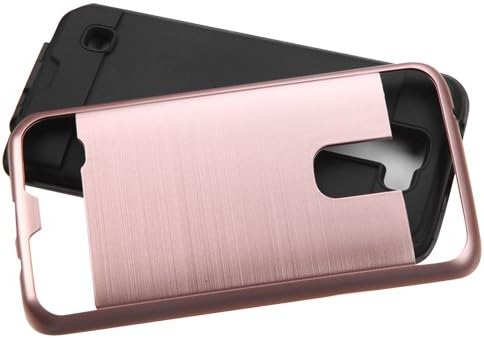 LG K7 Case, LG Tribute 5 Case, Kaesar [Slim Fit] [Shock Absorption] [Impact Resistant] Brushed Metal Texture Hybrid Dual Layer Slim Protector Case Cover for LG K7 Case,LG Tribute 5 - Rose Gold