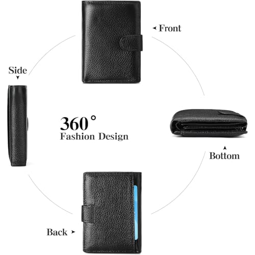 Genuine Leather Wallet for Men Large Capacity RFID Blocking Bifold Wallet with Coin Pocket and 3 Clear ID Windows for Cards and Daily Essentials (Black Texture)4