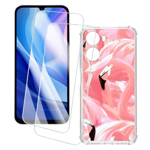 OAGELIM 2�Z�b�g �X�N���[���v���e�N�^�[ + �P�[�X Xiaomi Redmi 15A 5G (6.9 �C���`) �Ƃ̌݊������� �A�[�e�B�X�e�B�b�N�J�X�^���v�����g�J�o�[�Ƌ����K���X�t�B���� �X�N���b�`�h�~ (�t���~���S)