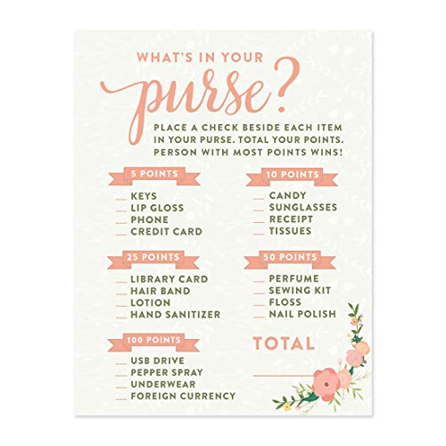 Andaz Press Floral Roses Girl Baby Shower Collection, Games, Activities, Decorations, What's in Your Purse? Game Cards, 20-pack